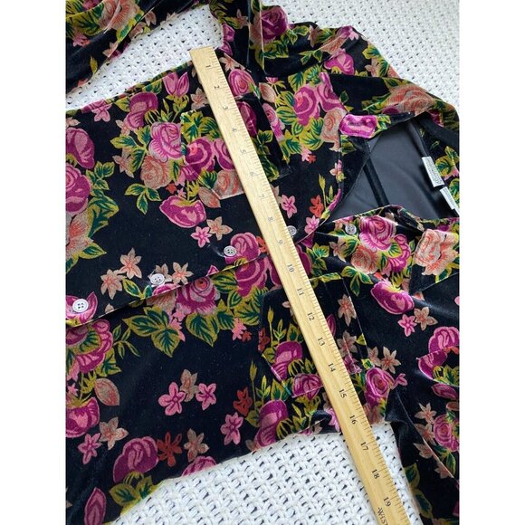 Vintage Jeanology Long sleeve Rose Floral Velvet Button Up Top Women 6 retro - Picture 6 of 10